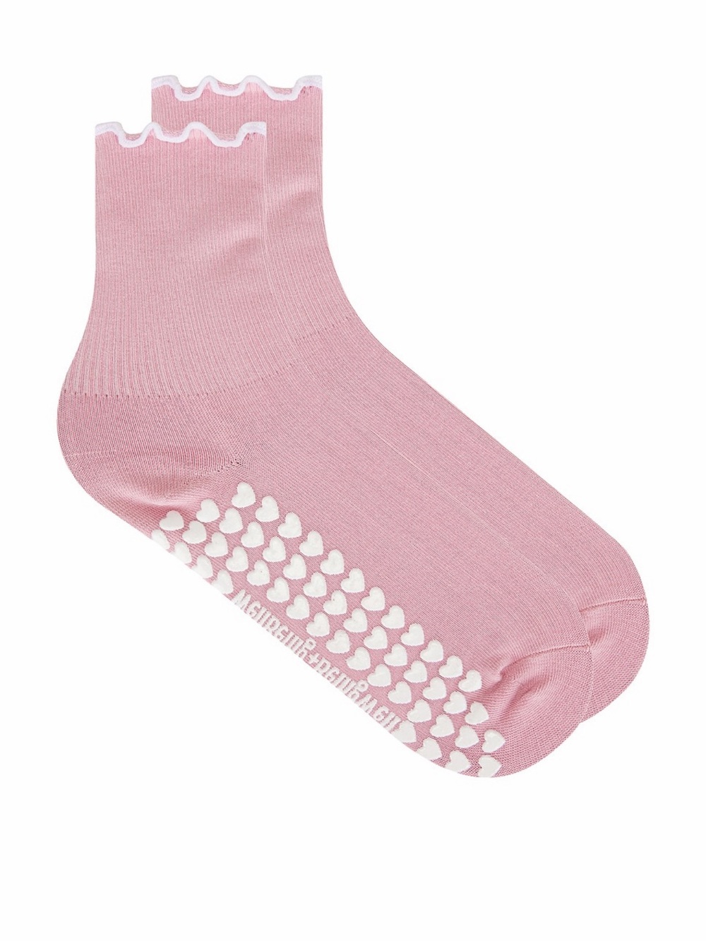 WellBeing + BeingWell Revolve Ruffle Grip Crew Socks in Rose Pink & White New